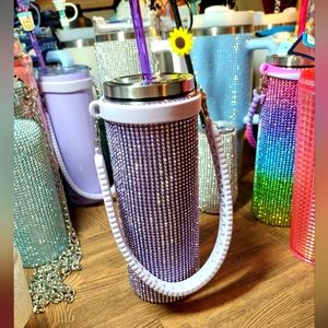 NEW PURPLE 💜 BLING 20oz Tumbler w/3 Straws:2Purple, 1 Metal, & Purple Handle